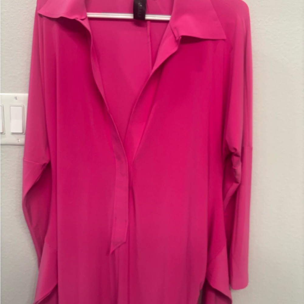 Norma Kamali Pink Long Sleeve Boxy Button Down Dress